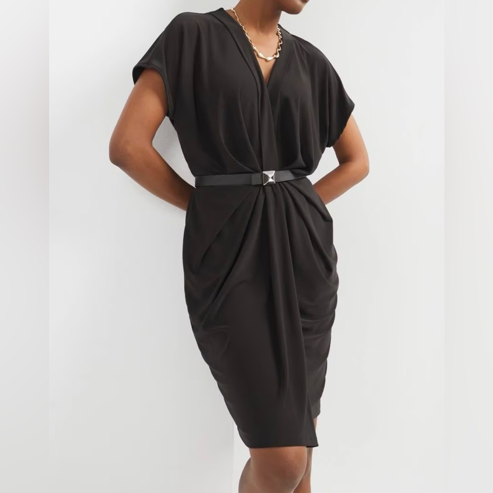 White House Black Market Black Matte Jersey Twist Front Midi Dress